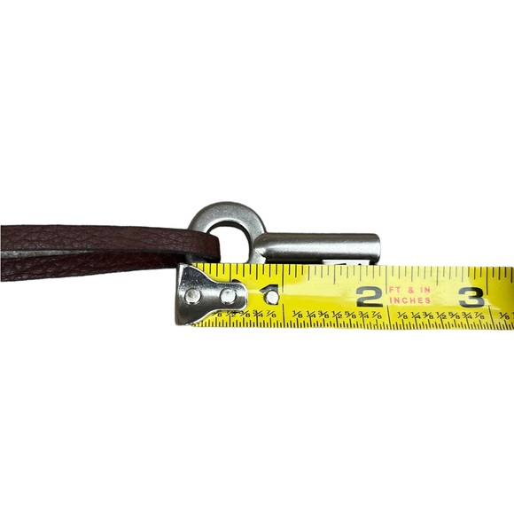 Fossil Brown Leather Bag Tag with Lock Hang Charm Silver Hardware EUC - Picture 4 of 4